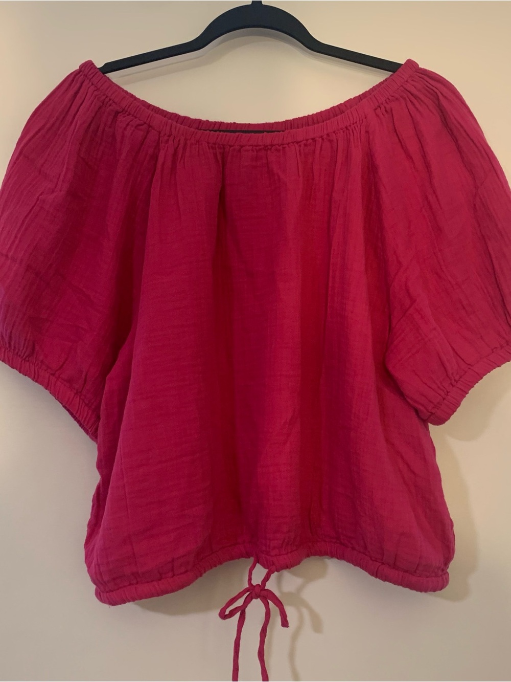 GAP Women's Fuchsia Off-Shoulder Drawstring Top & Elastic Waist Skirt Set Lrg